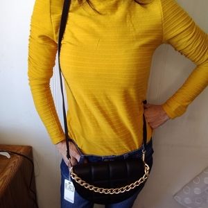 Ophelia Roe Golden Turtleneck Long Sleeve Women's Top Size Small